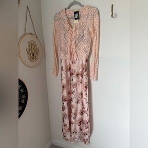 Thirty thirty peach Pink Lace Cardigan and Floral maxi Dress